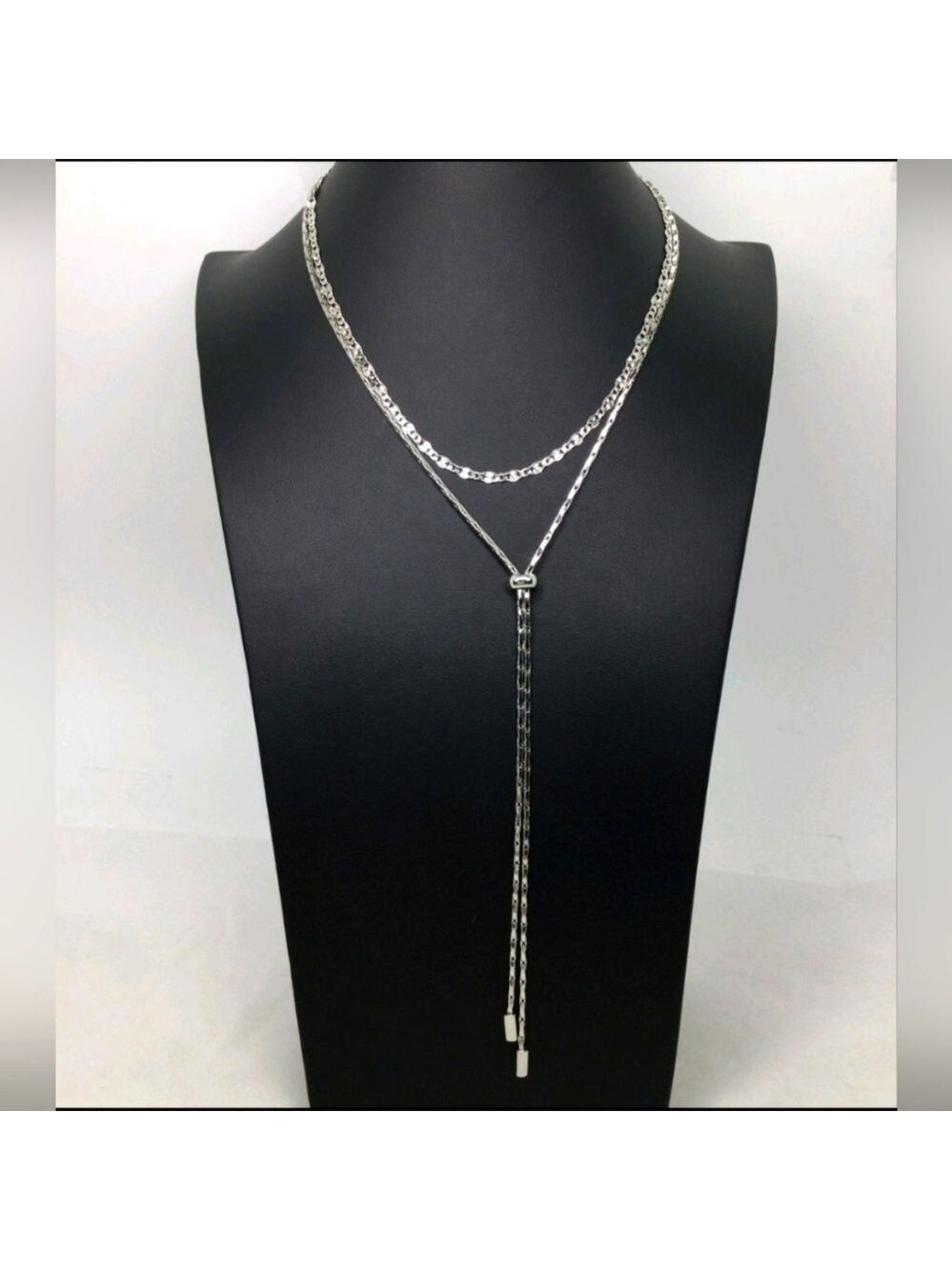 NWT Vince Camuto Silvertone Dual Strand Lariat Necklace 18"